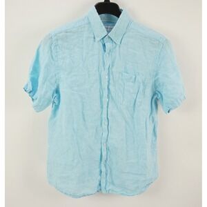 Porter & Ash 100% Linen Men's Large Short Sleeve Light Blue Button Up Shirt